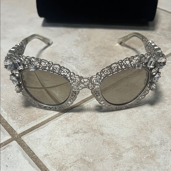 Authentic Dolce & Gabbana Silver Filigree and Crystal Sunglasses - Picture 2 of 8